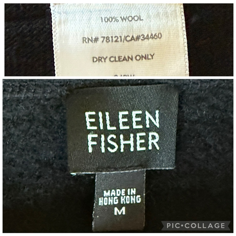 Eileen Fisher 100% Wool Shawl Collar Jacket Blazer Button Cardigan Black‎ Med - Picture 6 of 6